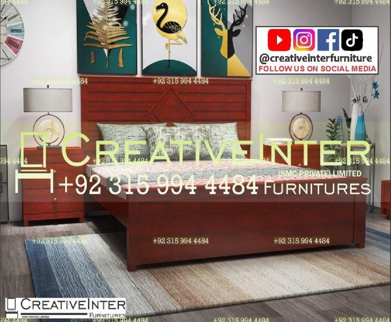 Simple design double bed set kicker wood – CreativeInter Furniture